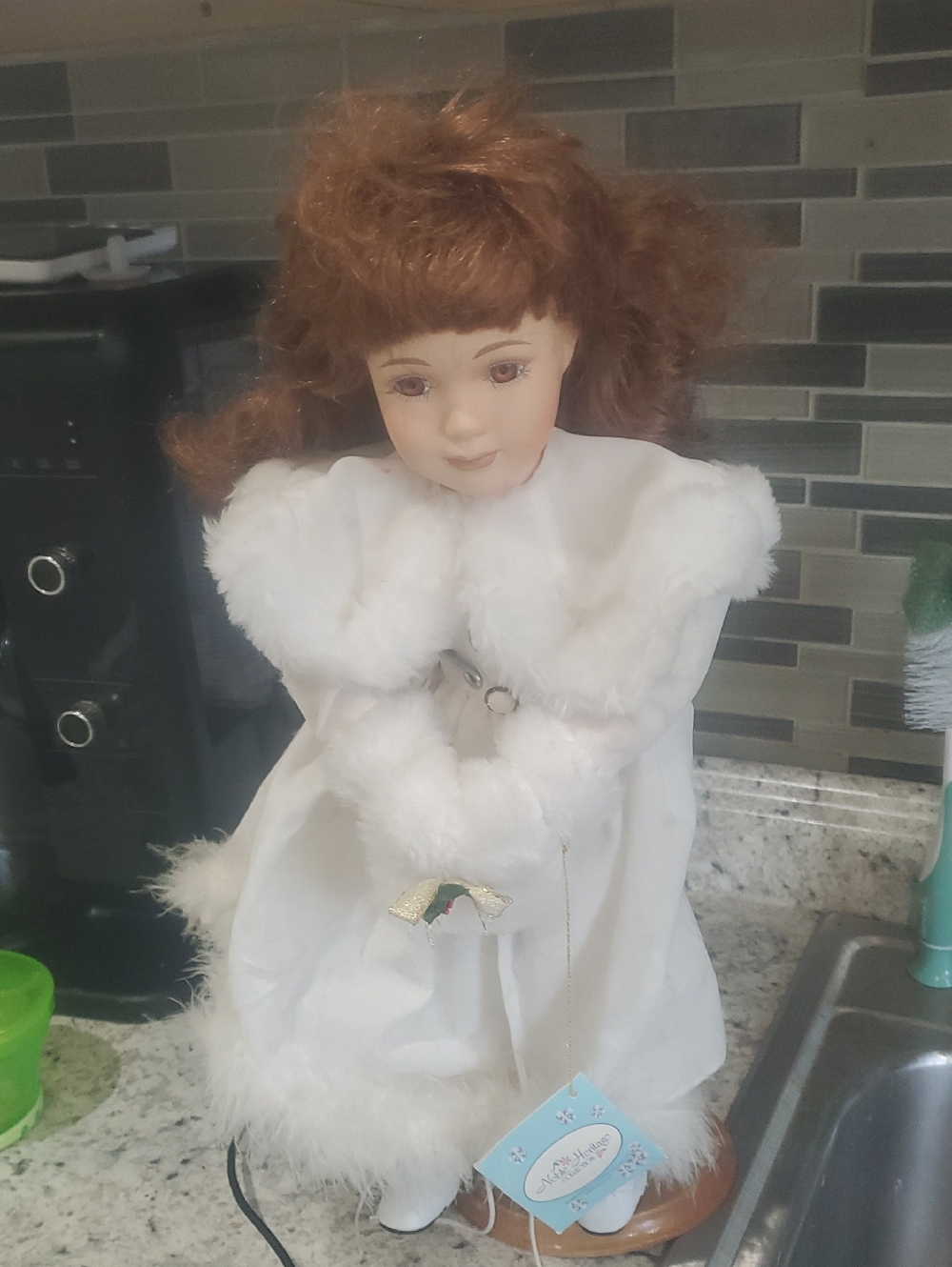 Porcelain Doll in White Fur-Trimmed Cape Noble Heritage Collection Nwt